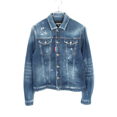 ディースクエアード DSQUARED2 ダメージ加工 ペイント加工 デニムジャケット 衣料品 アウター コットン メンズ ネイビー系 【中古】