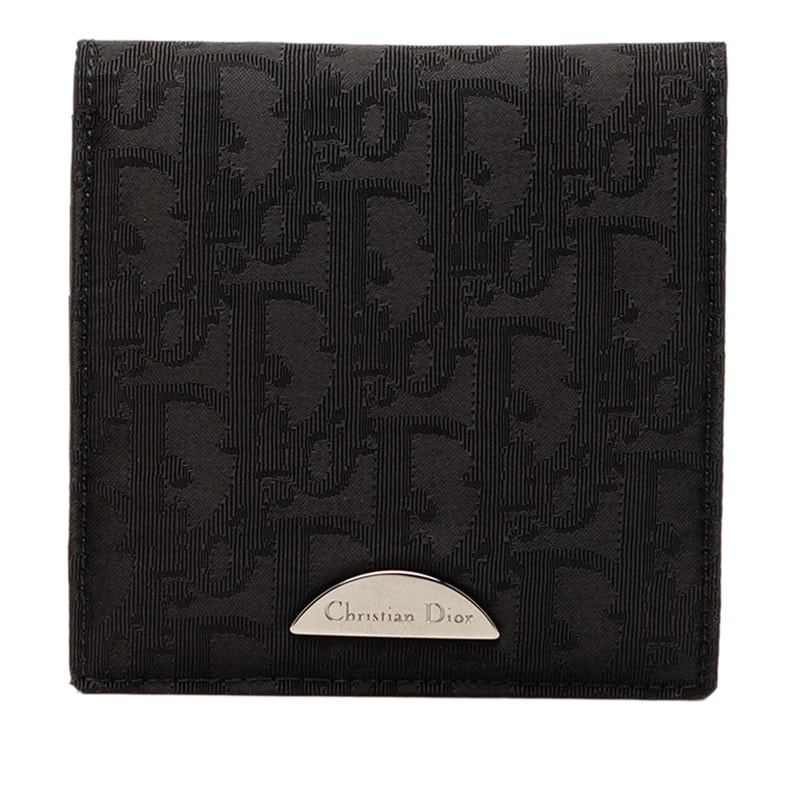 ディオール オブリーク ジャカード 二つ折り財布 ブラック ナイロン レザー レディース Dior 【中古】