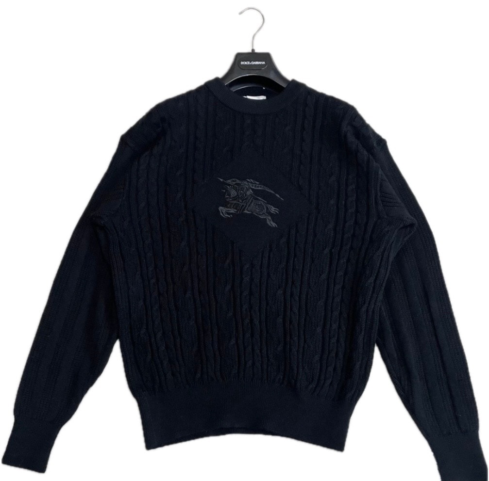 大きいサイズ BURBERRY バーバリー デカホースロゴ ケーブルニット