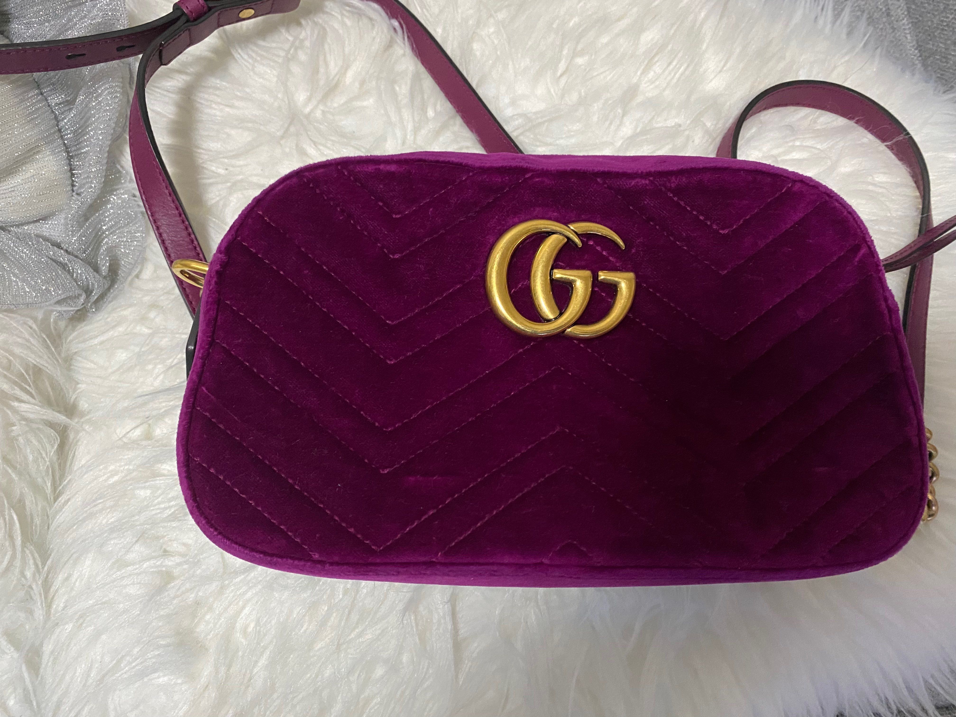 GUCCI GG Marmont Velvet Small Shoulder Bag "Pink"