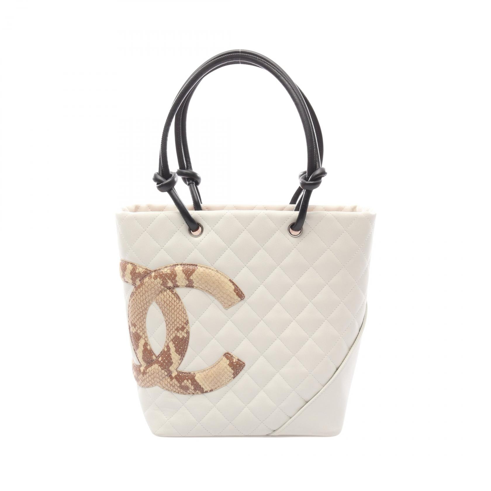 シャネル CHANEL カンボンライン ミディアム トートバッグ バッグ レザー エキゾチックレザー レディース ホワイト系 / マルチカラー 【中古】