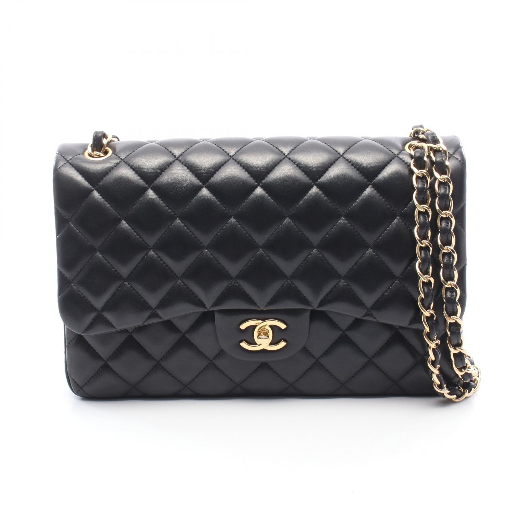 シャネル CHANEL デカマトラッセ30 クラシック ラージ Wフラップ ショルダーバッグ バッグ ラムスキン(羊革) レディース ブラック系 A58600 【中古】