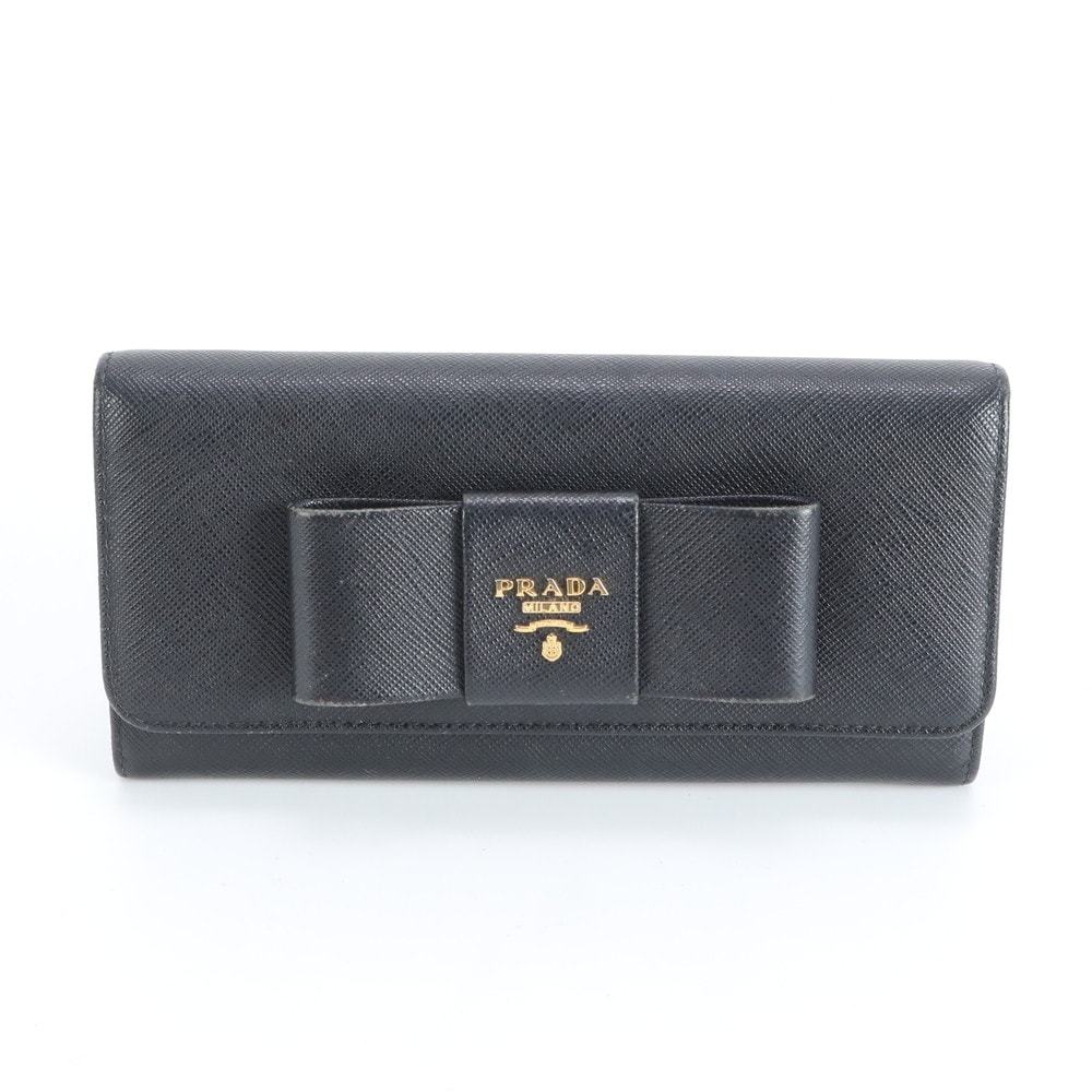 ■美品 プラダ サフィアーノリボン モチーフ長財布 レザー