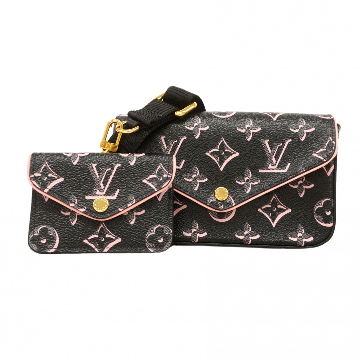 【6db1184】ルイヴィトン ショルダーウォレット フォールフォーユー ミュルティポシェットフェリシー M81471 ブラック ピンク【中古】レディース