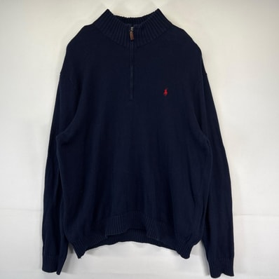 古着 ポロバイラルフローレン Polo by Ralph Lauren ニット 大きいサイズ コットン ハーフジップ ワンポイントロゴ 2XL ネイビー メンズ