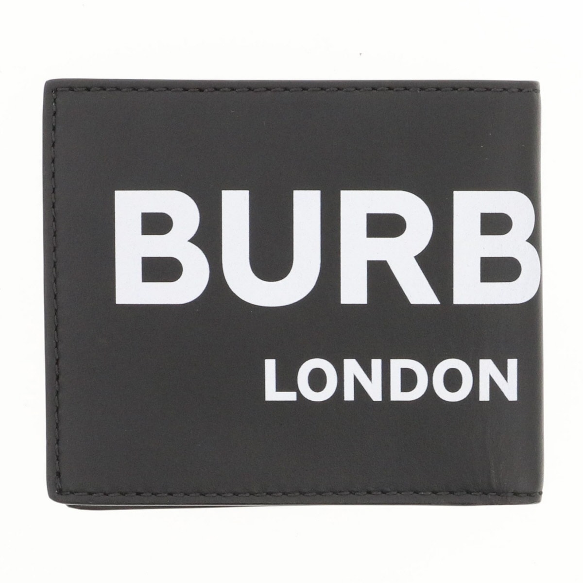 【お値下げ品】BURBERRY バーバリー コンパクト ウォレット 二つ折り財布 レザー ブラック  メンズ【中古】