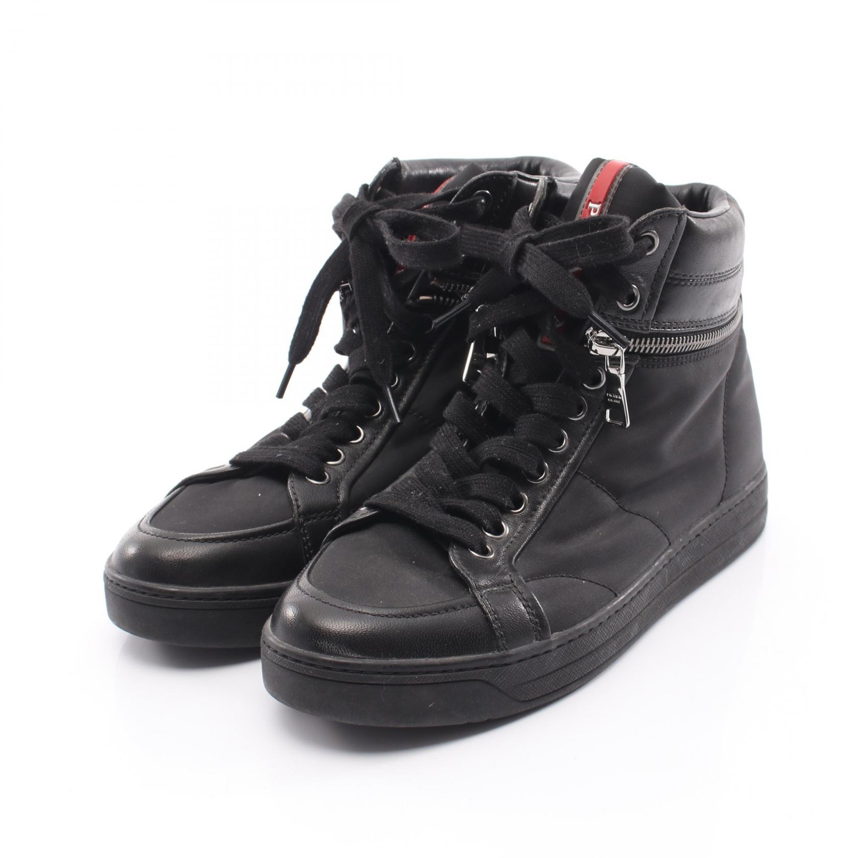 プラダ PRADA スニーカー 靴 ナイロン レザー レディース ブラック系 【中古】