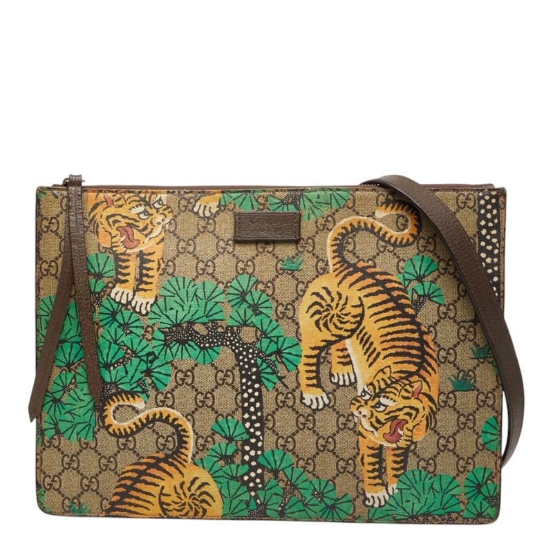 グッチ GGスプリーム ベンガルタイガー クラッチバッグ 2WAY ショルダーバッグ 429004 ベージュ マルチカラー レザー レディース GUCCI 中古