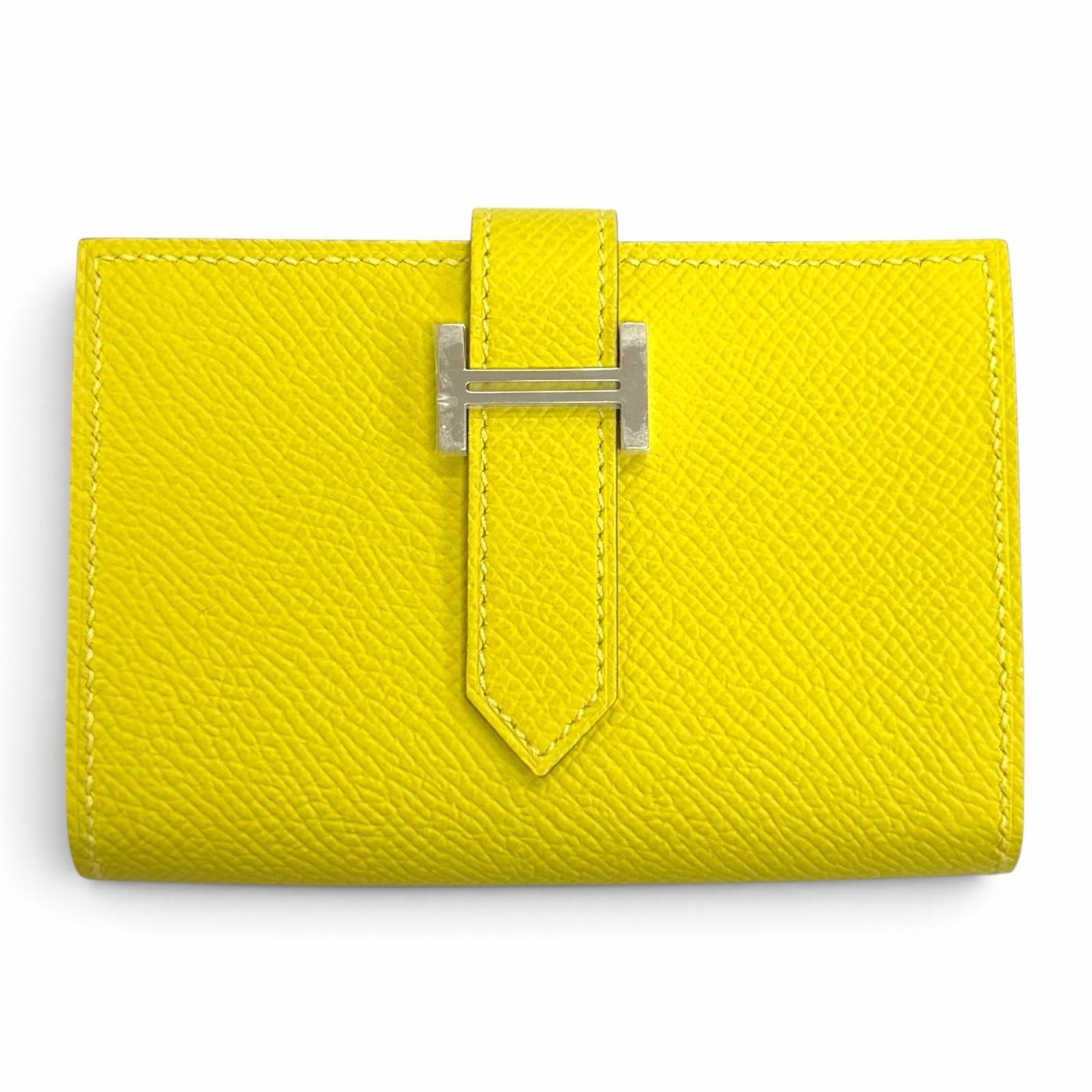 未使用品 エルメス 二つ折り財布 ベアンミニ コイン入れ付き ライム エプソン