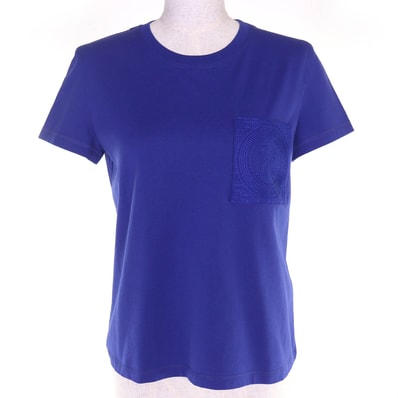 極美品 エルメス 半袖Tシャツ Hロゴ刺繍ポケット 青 36 3E4620DL