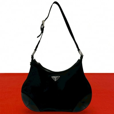 PRADA プラダ 三角ロゴ 金具 ナイロン レザー ショルダーバッグ ブラック
33370