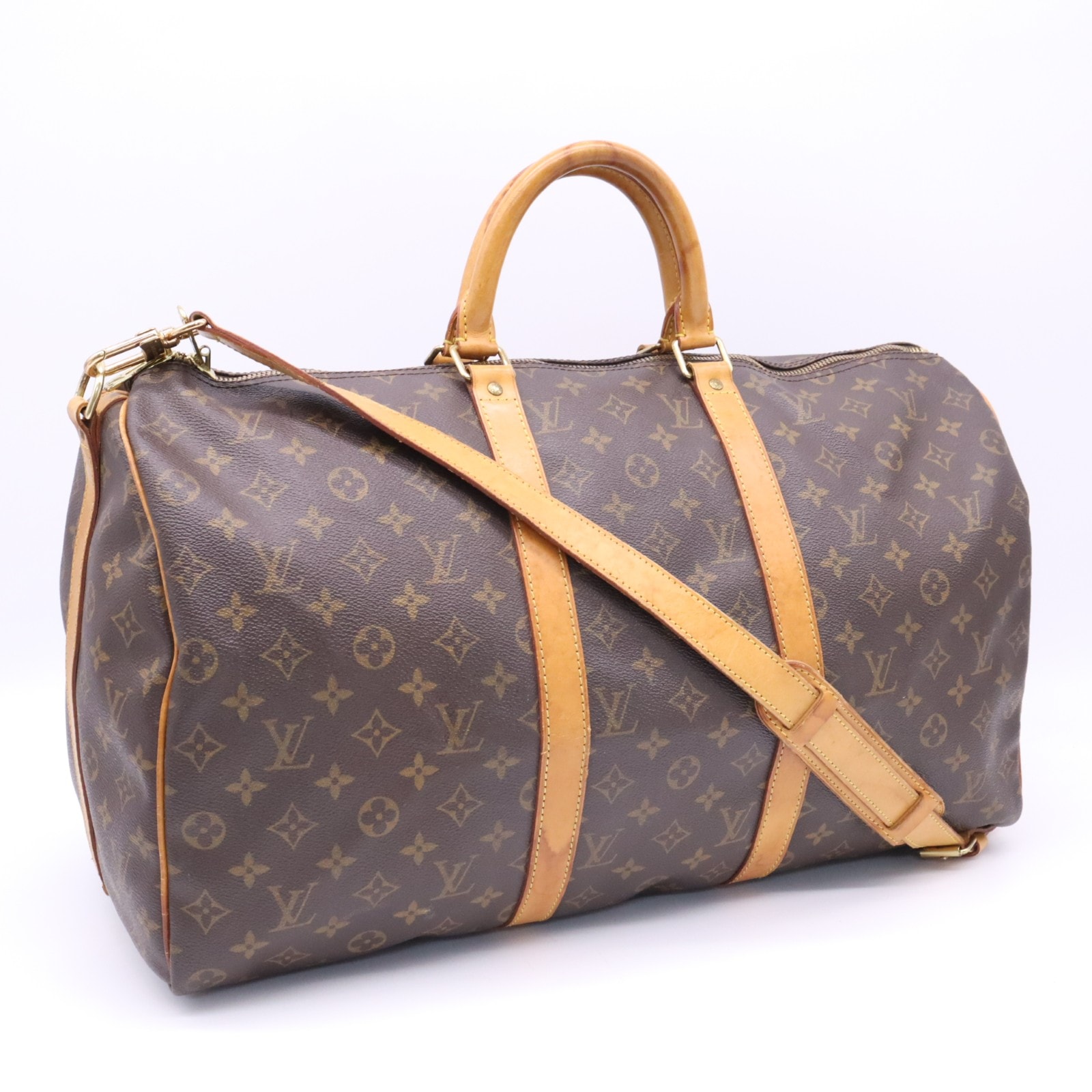 LOUIS VUITTON ルイ・ヴィトン モノグラム キーポル バンドリエール50 M41416 2wayボストンバッグ ブラウン ベージュ コーティングキャンバス レザー レディース