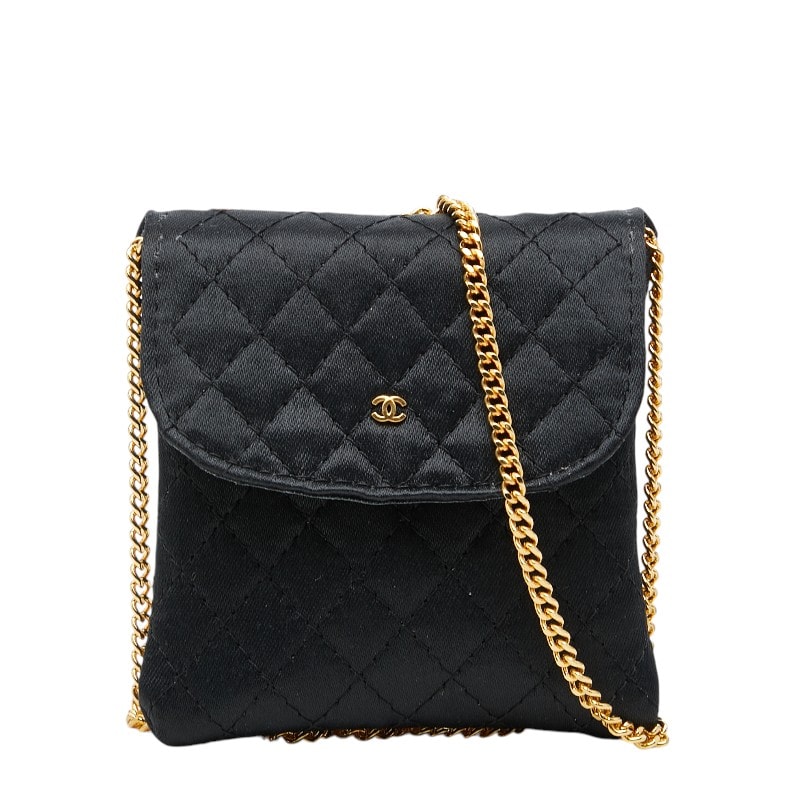 シャネル ココマーク ミニミニマトラッセ チェーン ショルダーバッグ ポーチ ブラック サテン レザー レディース CHANEL 【中古】