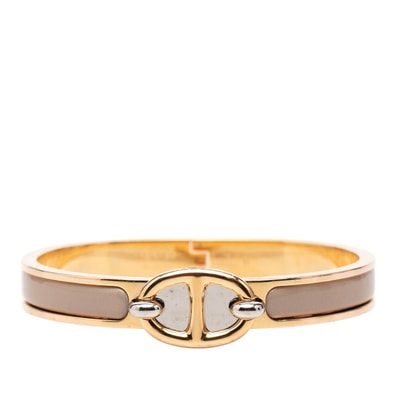 Hermes Mini Clic Chaine D'ancre Bracelet "Marron Glace/Pink Gold"