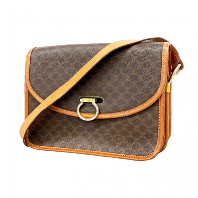 【6dc3250】セリーヌ ショルダーバッグ マカダム PVC ブラウン ゴールド金具【中古】レディース