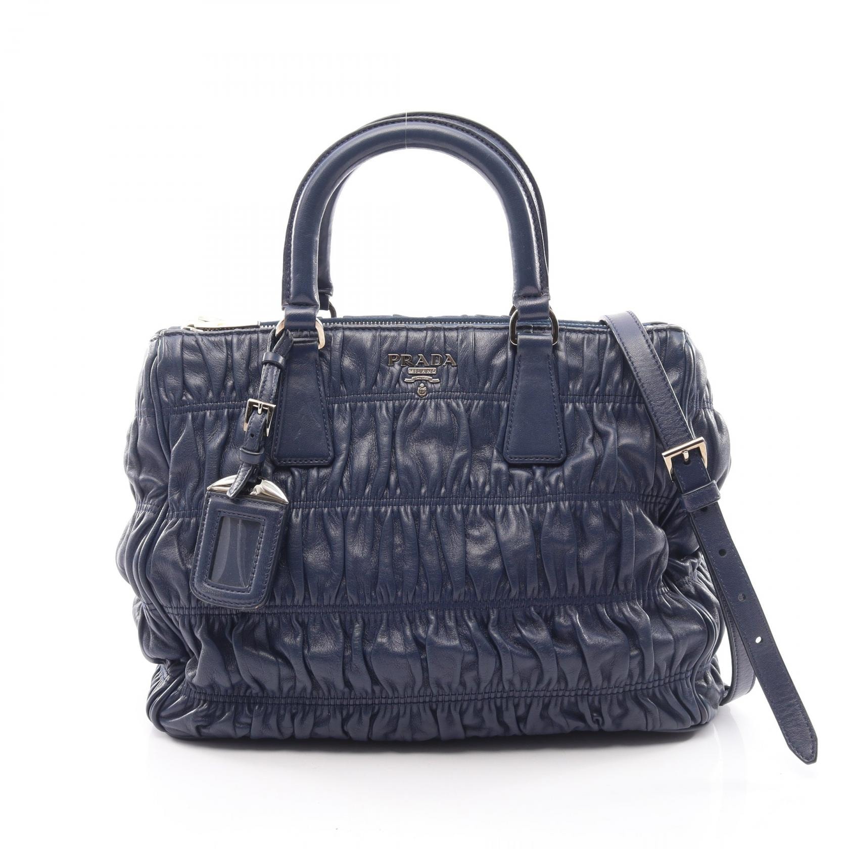 プラダ PRADA NAPPA GAUFRE 2WAY ハンドバッグ バッグ レザー レディース ネイビー系 B2599L 【中古】