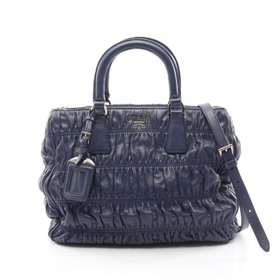 プラダ PRADA NAPPA GAUFRE 2WAY ハンドバッグ バッグ レザー レディース ネイビー系 B2599L 【中古】