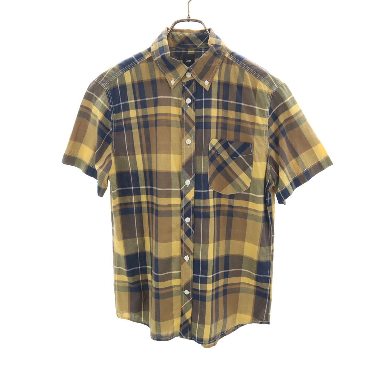 GAP ギャップ チェック柄 半袖 ボタンダウンシャツ S ブラウン系