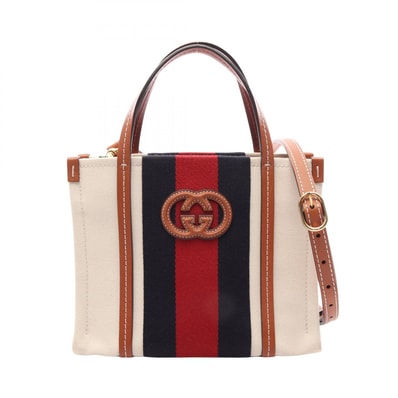 グッチ GUCCI インターロッキングG ミニ 2WAY トートバッグ バッグ キャンバス レザー レディース ホワイト系 / ブラウン系 / マルチカラー 727735 【中古】