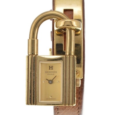 値下 エルメス HERMES ケリーウォッチ GP/レザー クォーツ レディース 良品 □#144665