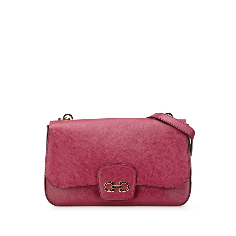サルヴァトーレフェラガモ ガンチーニ チェーン ショルダーバッグ ピンク レッド レザー レディース Salvatore Ferragamo 【中古】