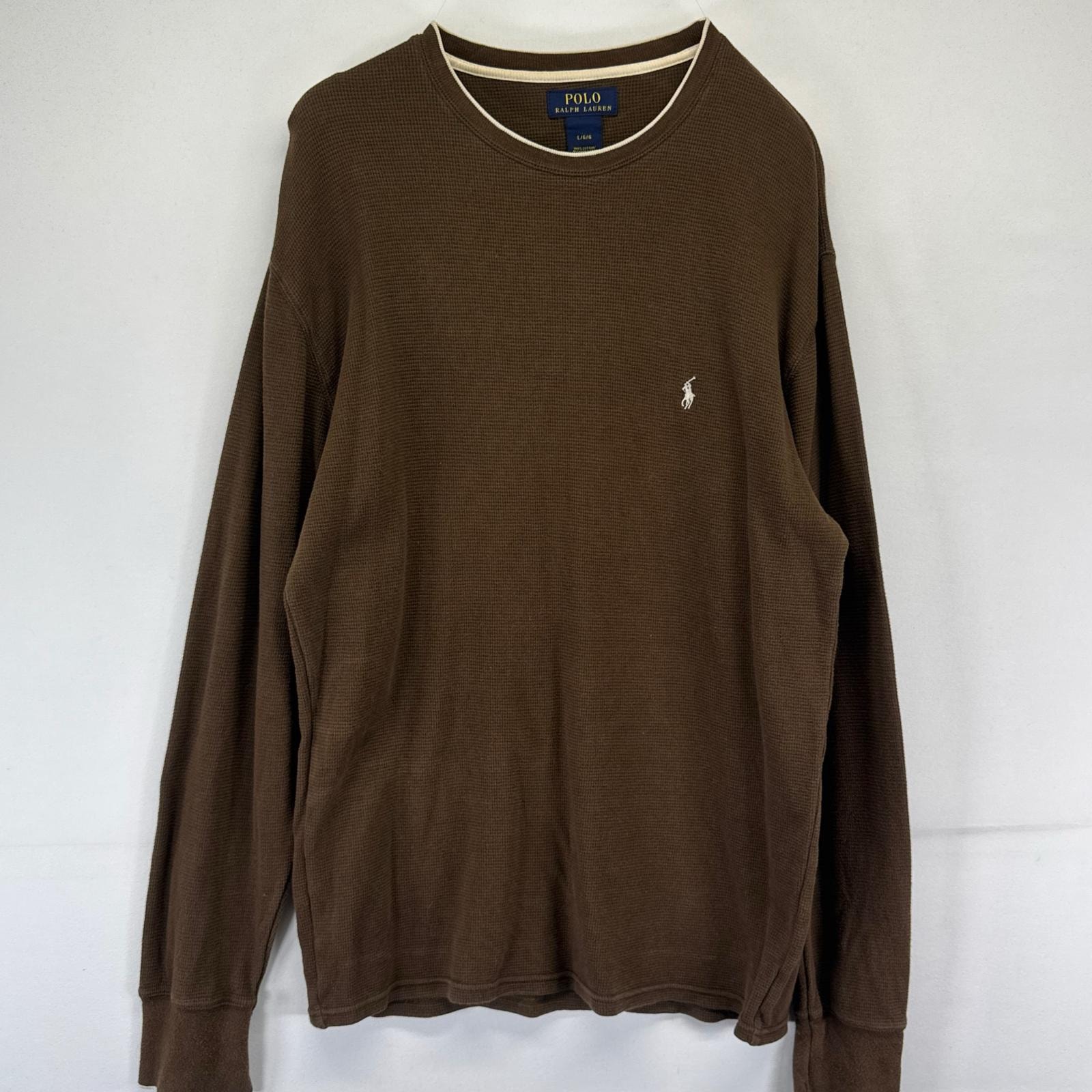 古着 ポロ・ラルフローレン POLO RALPH LAUREN 長袖Tシャツ ワンポイントロゴ刺繍 サーマル ワッフル生地 L  ブラウン系 メンズ