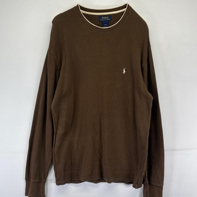 古着 ポロ・ラルフローレン POLO RALPH LAUREN 長袖Tシャツ ワンポイントロゴ刺繍 サーマル ワッフル生地 L ブラウン系 メンズ