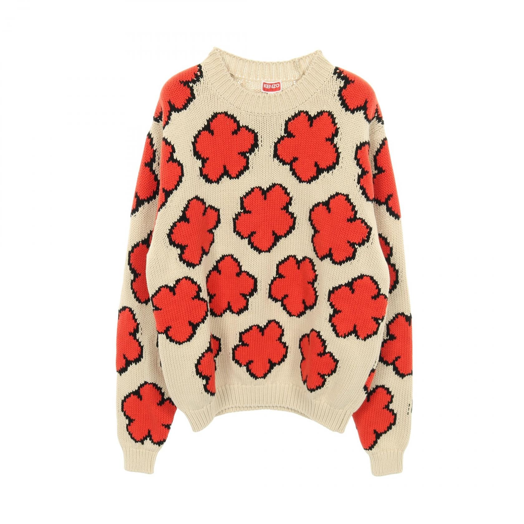 ケンゾー KENZO Boke Flower プルオーバー ニット 衣料品 トップス コットン メンズ ベージュ系 / オレンジ系 【中古】