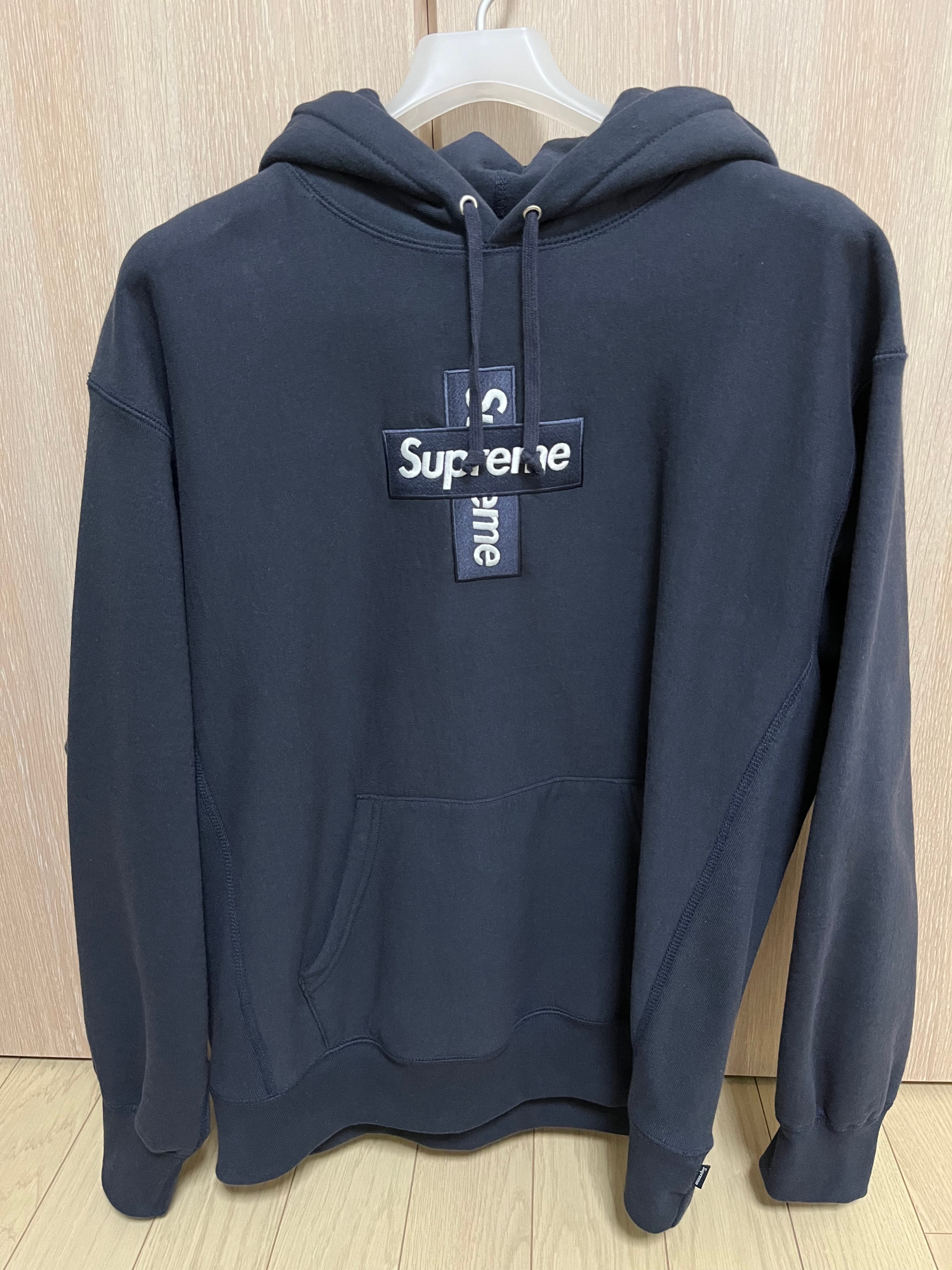Supreme Cross Box Logo Hooded Sweatshirt "Navy"