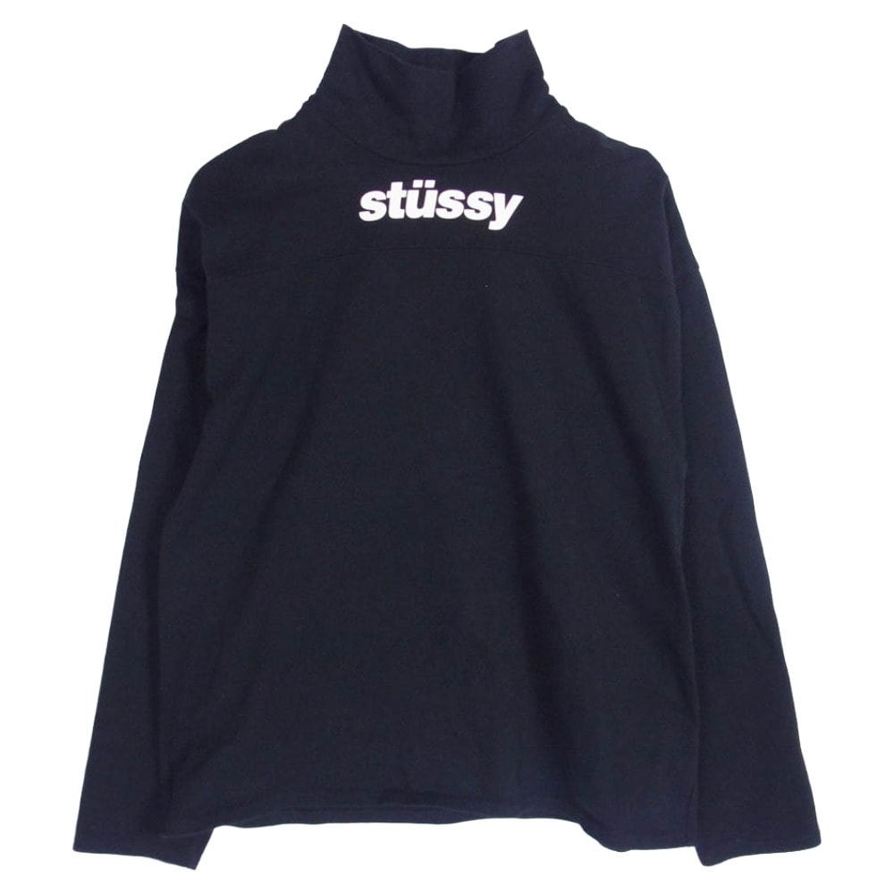 STUSSY ステューシー Tシャツ ロゴ プリント ハイネック ロングスリーブ 長袖 カットソー シャツ ブラック系 M【中古】