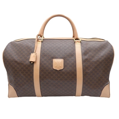 CELINE(セリーヌ)マカダム ヴィンテージ ボストンバッグ トラベルバッグ ブラウン PVC レザー ゴールド金具 大容量 レディース【中古】