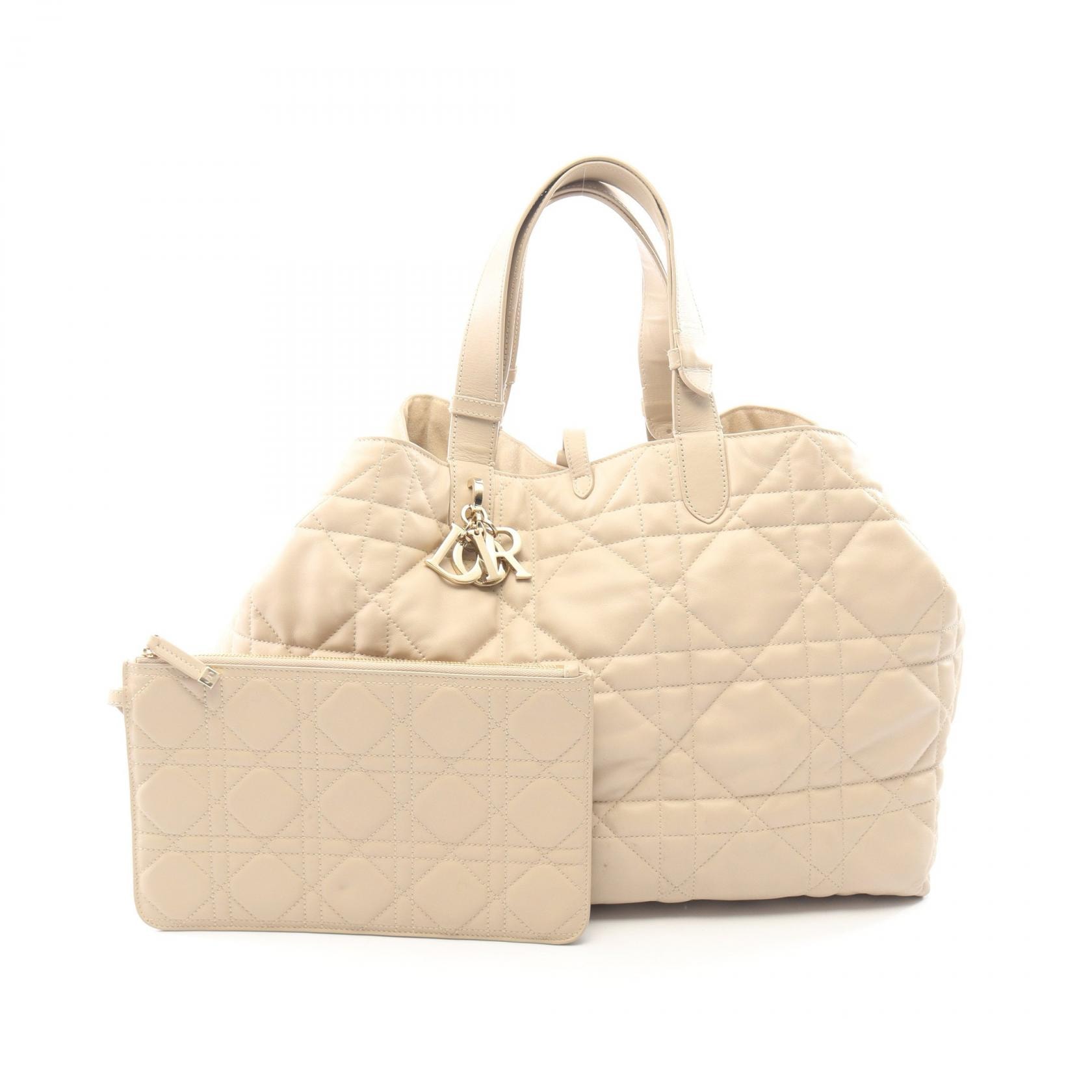 ディオール Dior トゥジュール ラージ マイクロカナージュ トートバッグ バッグ レザー レディース ベージュ系 M2820OSHJ 【中古】