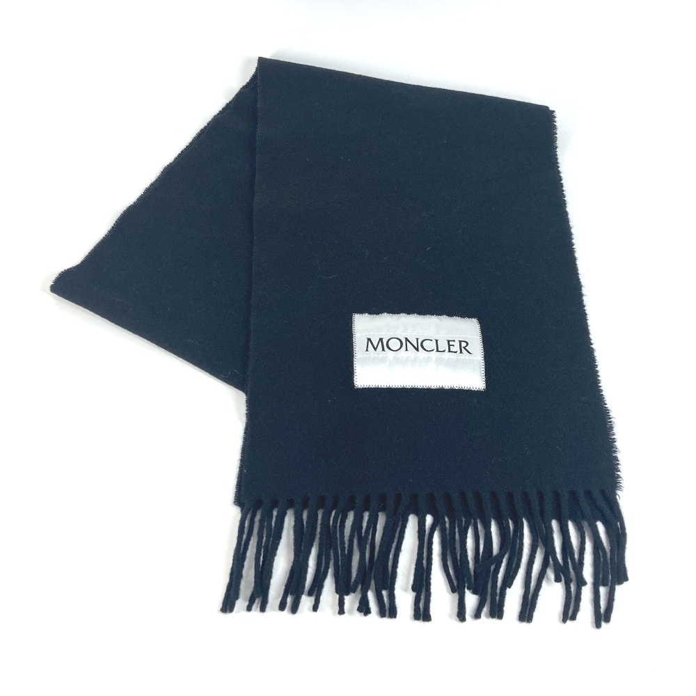 モンクレール MONCLER ロゴ フリンジ マフラー ウール ブラック