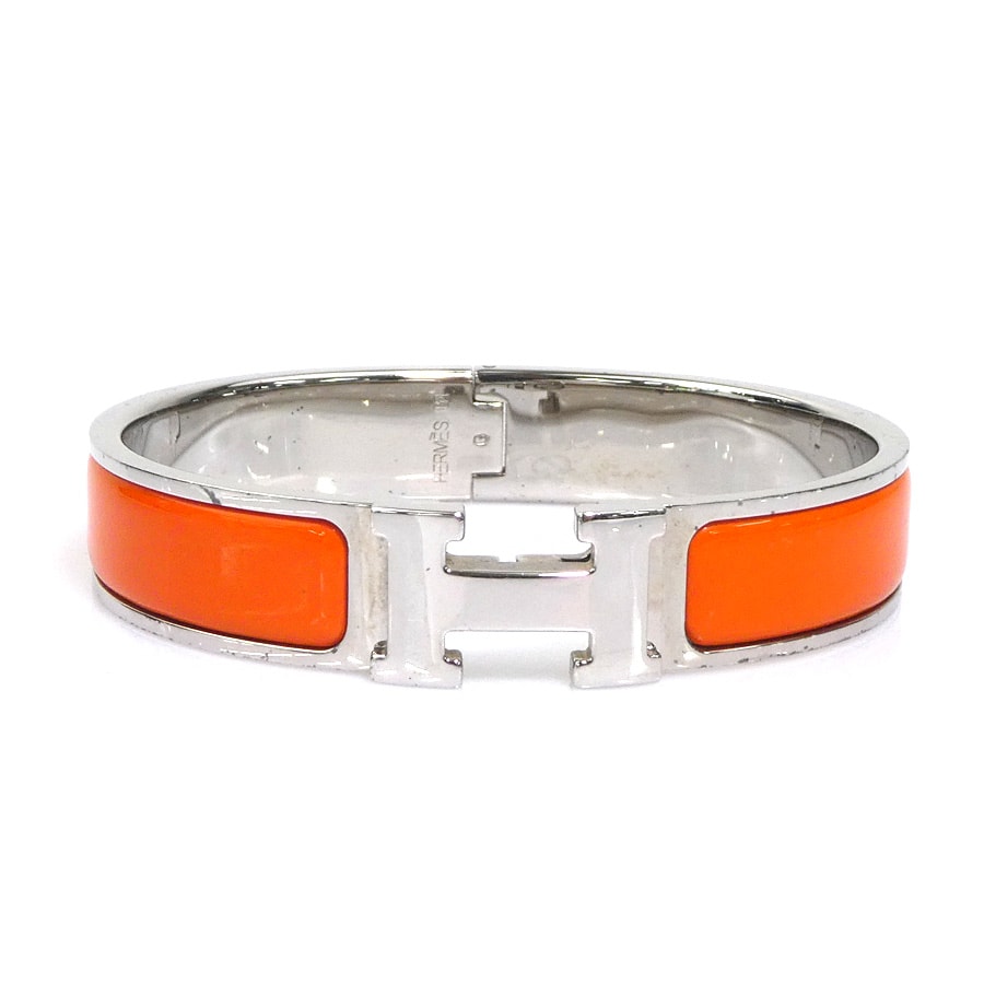 エルメス HERMES バングル ブレスレット クリッククラックH メタル/エナメル シルバー/オレンジ レディース【中古】 e62332k