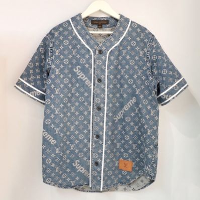 Supreme / Louis Vuitton Jacquard Denim Baseball Jersey "Blue"