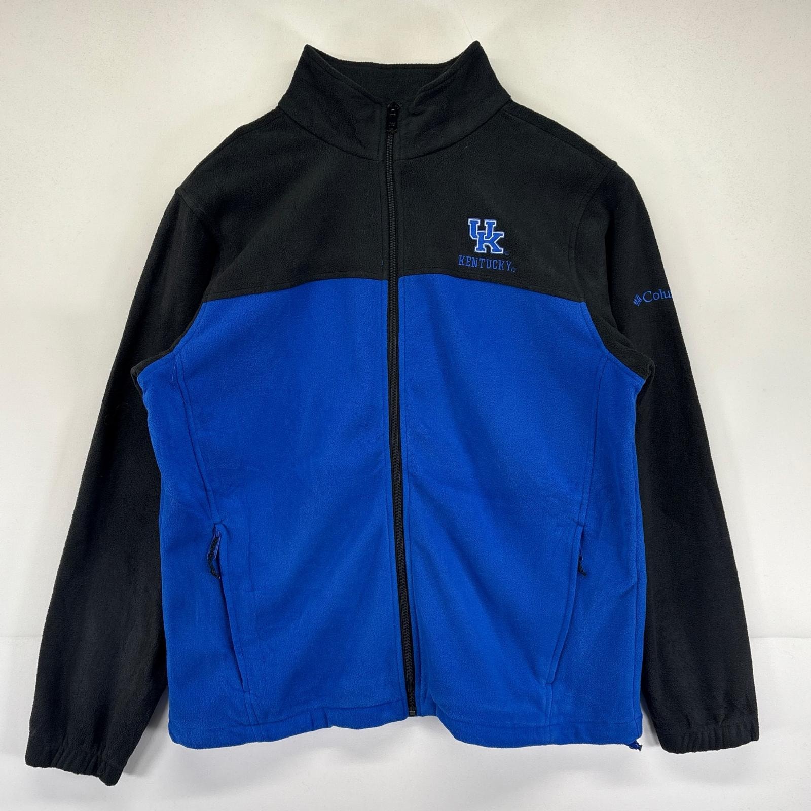 古着 コロンビア Columbia フリースジャケット フルジップ ツートンカラー カレッジ刺繍ロゴデザイン L  ブラック メンズ