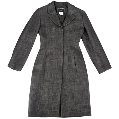 CHANEL シャネル アウター ココマーク ロングコート アパレル 服 薄手 36 ダークブラウン ウール ポリエステル ナイロン コットン レディース 秋【中古品】