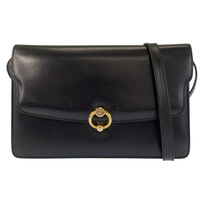 GUCCI グッチ ヴィンテージ オールドグッチ ブラック 黒 ゴールド金具 レザー ショルダーバッグ ポシェット 601515 【中古】