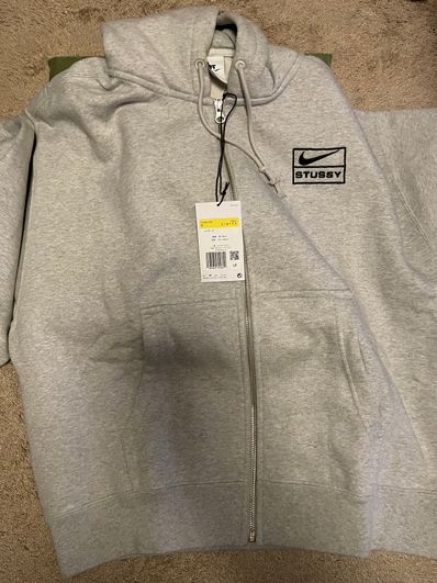Stussy x Nike Fleece Zip Hoodie "Grey Heather" (US Size) FJ9181-050