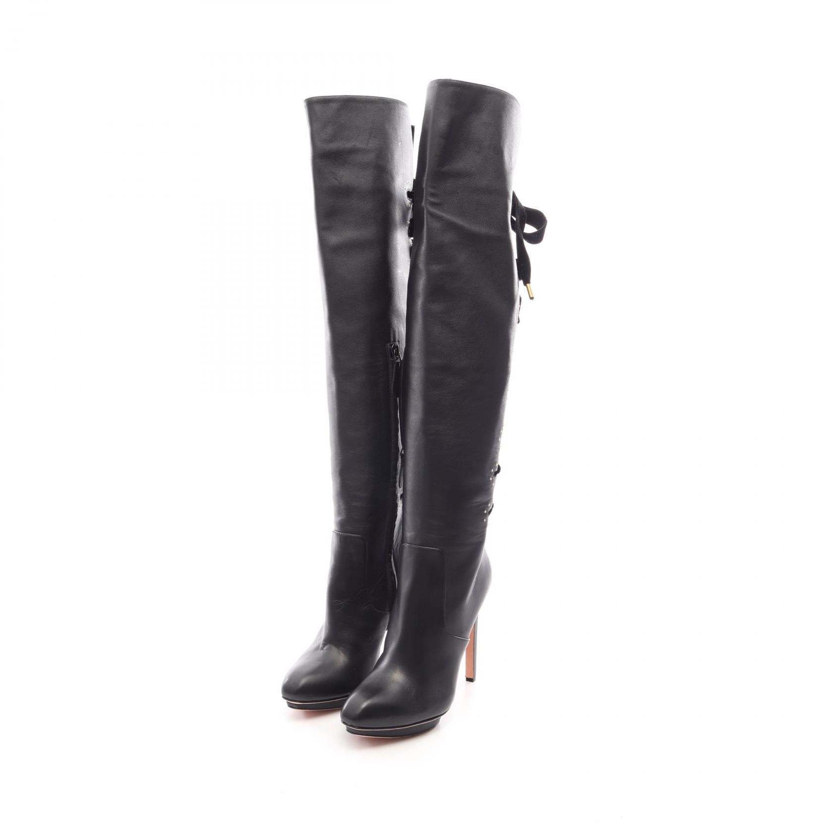 アレキサンダーマックイーン Alexander McQueen スタッズ レースアップ ニーハイ ブーツ 靴 レザー レディース ブラック系 【中古】