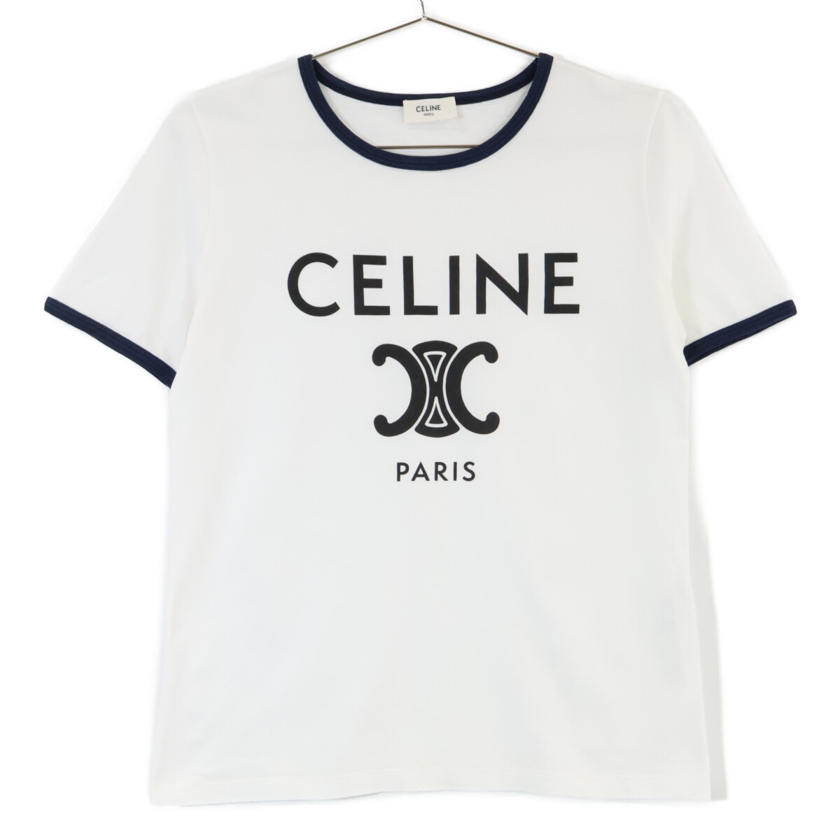 セリーヌ 2X872671Q オフホワイト×ブラック×ネイビー コットン トリオンフプリント CELINE PARIS Tシャツ XS