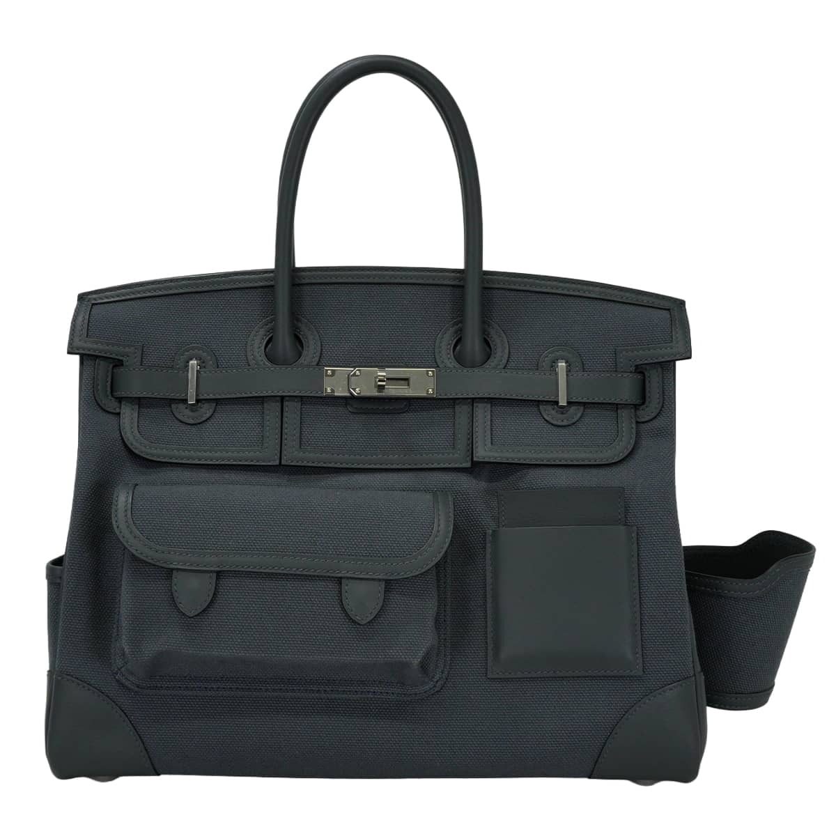 HERMES エルメス ハンドバッグ バーキン35 カーゴポケット グリミスティ トワルゴエラン/スイフト シルバー金具 W刻印 新品同様【中古】