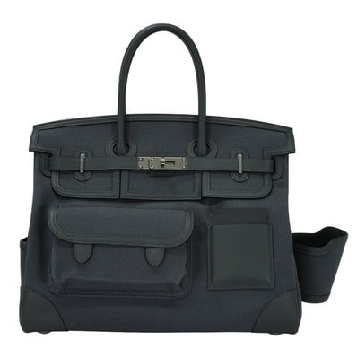 HERMES エルメス ハンドバッグ バーキン35 カーゴポケット グリミスティ トワルゴエラン/スイフト シルバー金具 W刻印 新品同様【中古】
