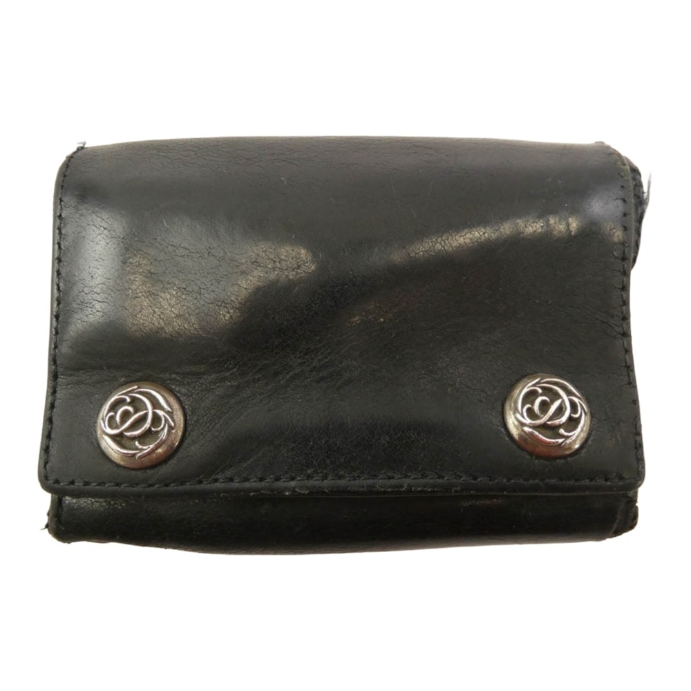 Chrome Hearts 3 Fold Floral Button Leather Wallet "Black"