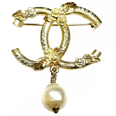 CHANEL シャネル ブローチ ココマーク ココ アクセサリー フラワー GP ラインストーン フェイクパール 13C ゴールド レディース 約12.1g 2013年【中古品】