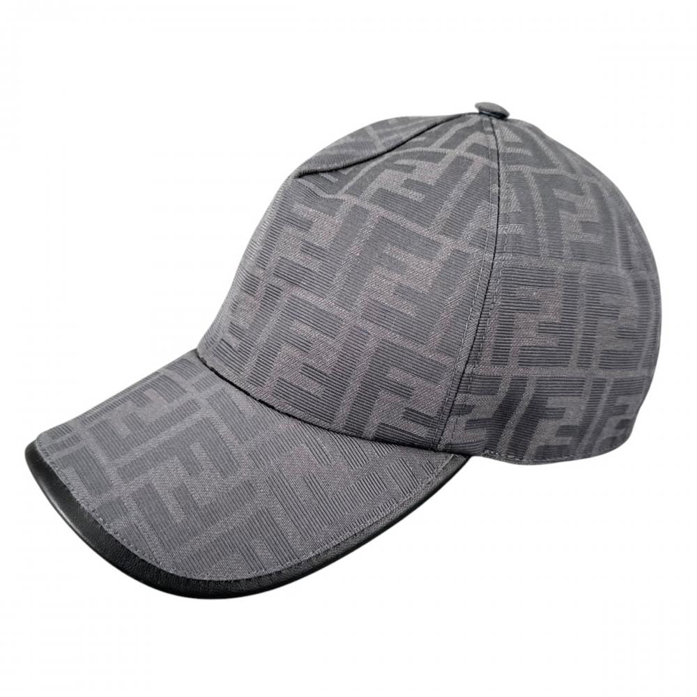 FENDI フェンディ キャップ FFジャガードファブリック ベースボールキャップ FXQ768    グレー シルバー金具 メンズ 約95g【中古品】