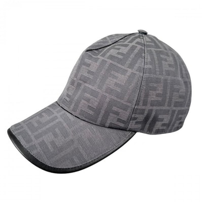 FENDI フェンディ キャップ FFジャガードファブリック ベースボールキャップ FXQ768 グレー シルバー金具 メンズ 約95g【中古品】