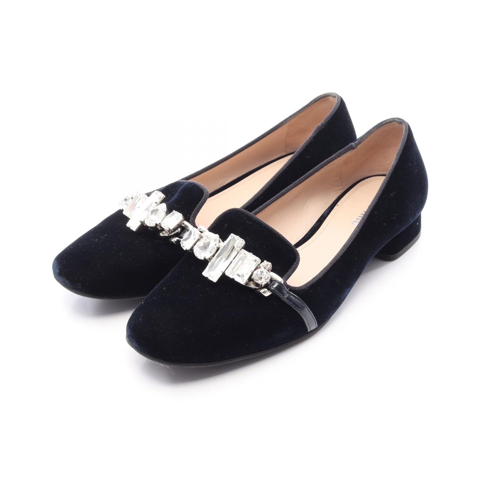 ミュウ ミュウ Miu Miu ビジュー 靴 ベルベット レディース ネイビー系 【中古】