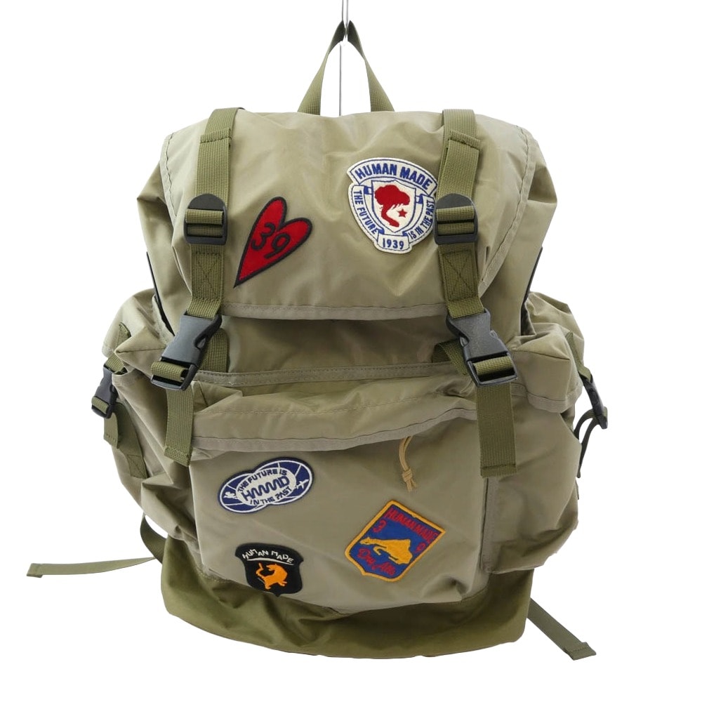HUMAN MADE ヒューマンメイド バックパック HM30GD015 BACKPACK 26L ナイロンオックス生地 刺繍ワッペン バックパック OLIVEDRAB オリーブダーブ モスグリーン系【極上美品】【中古】