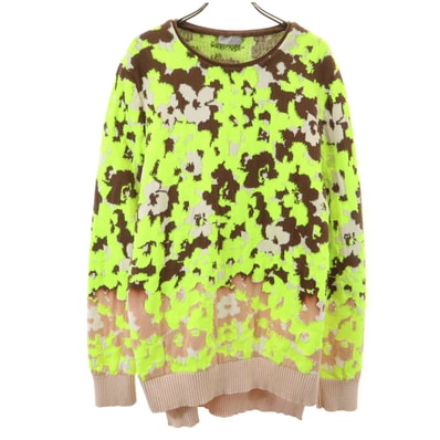 美品 Dior ディオール 22SS イタリア製 総柄 長袖 テクニカルコットン ジャカード ニット S ネオンイエロー セーター
